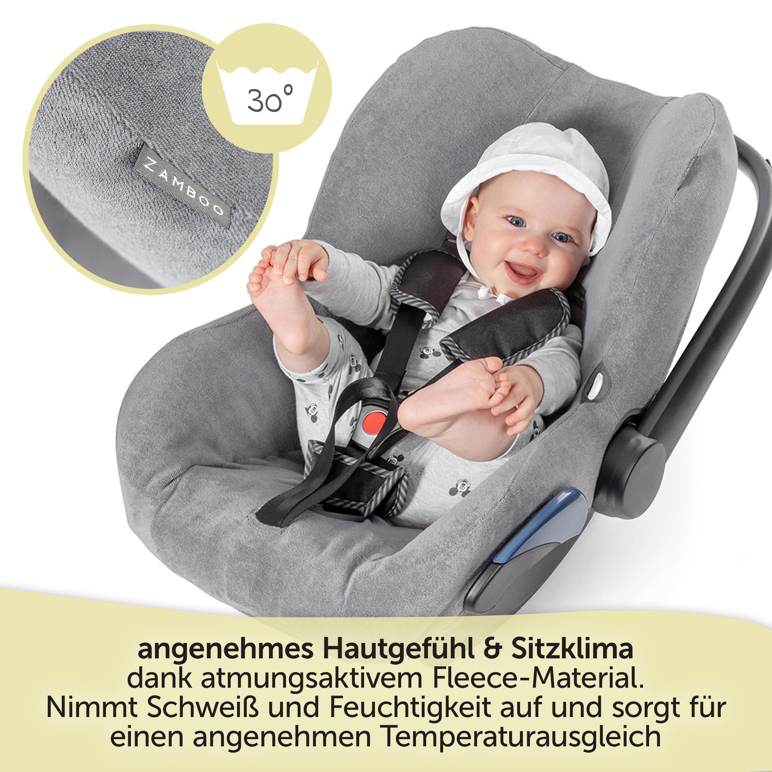 Zamboo Bezug für Maxi Cosi Citi Babyschale - Schutzbezug/Sommerbezug mit Perfekter Passform für Autositz Citi, atmungsaktiv gegen Schwitzen, maschinenwaschbar - Grau (Standard)
