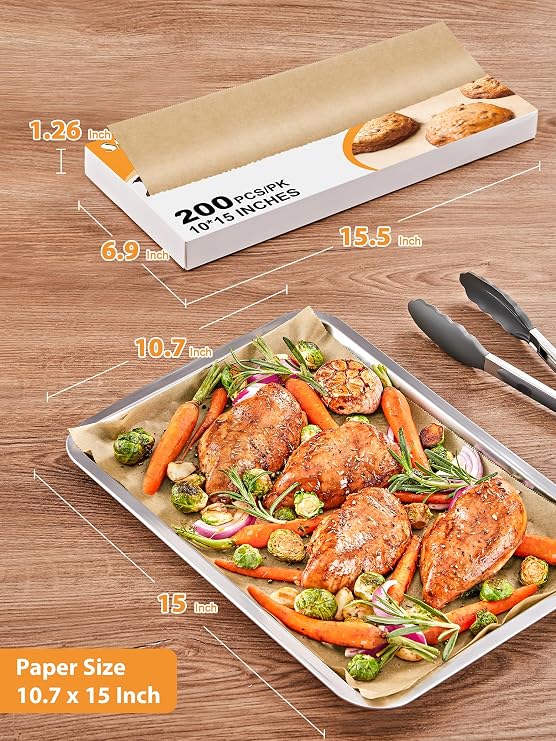SMARTAKE 10.7x15 Inches Pop-Up Parchment Paper Sheets, Non-Stick, 200 Pcs