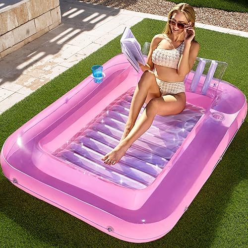 SLOOSH Flotador inflable para adultos con almohada, 178 x 117 cm, 4 en 1 balsa estilo tina bronceadora, camastro para tomar el sol, fiestas