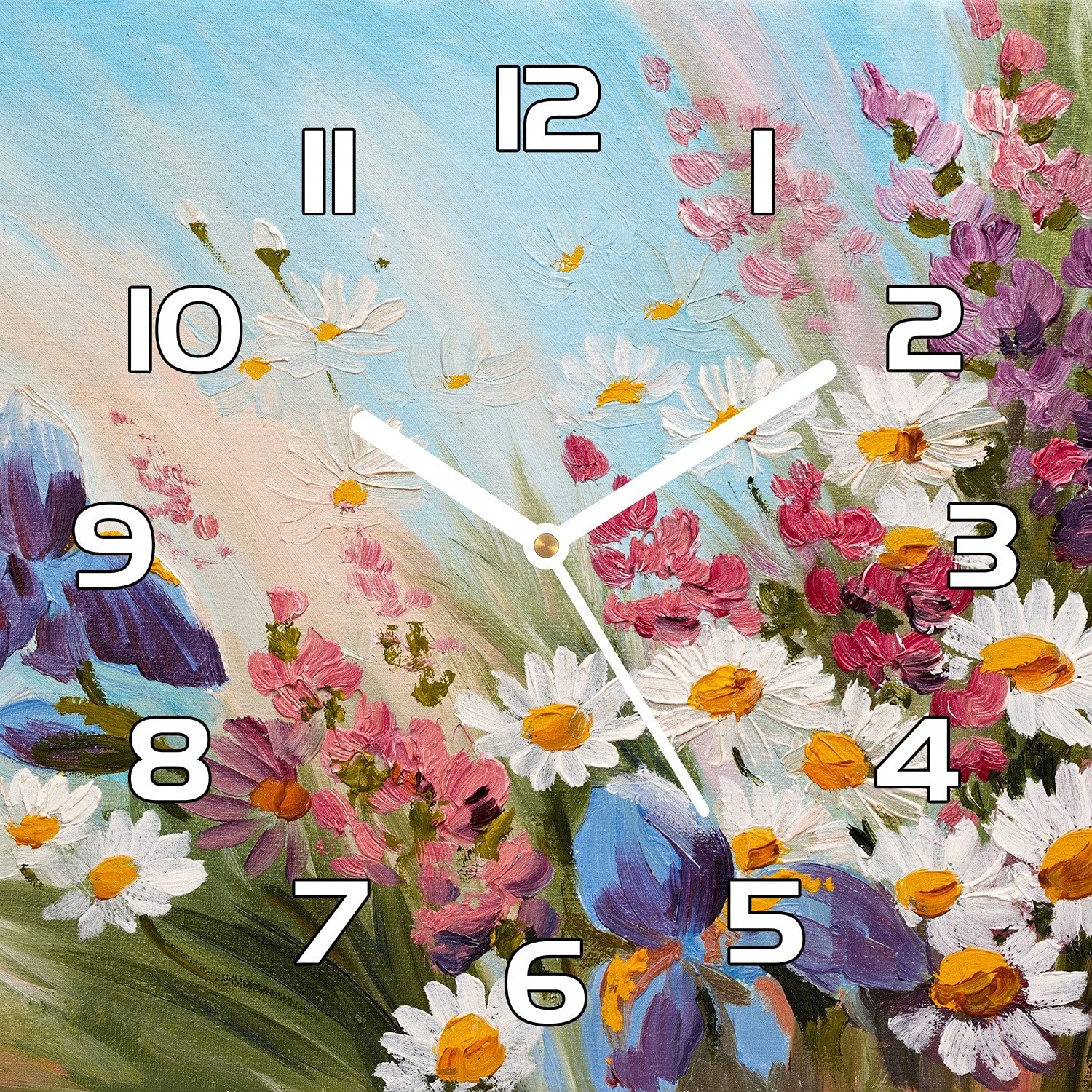 Horloge en verre moderne et robuste avec impression haute définition et aiguilles noires