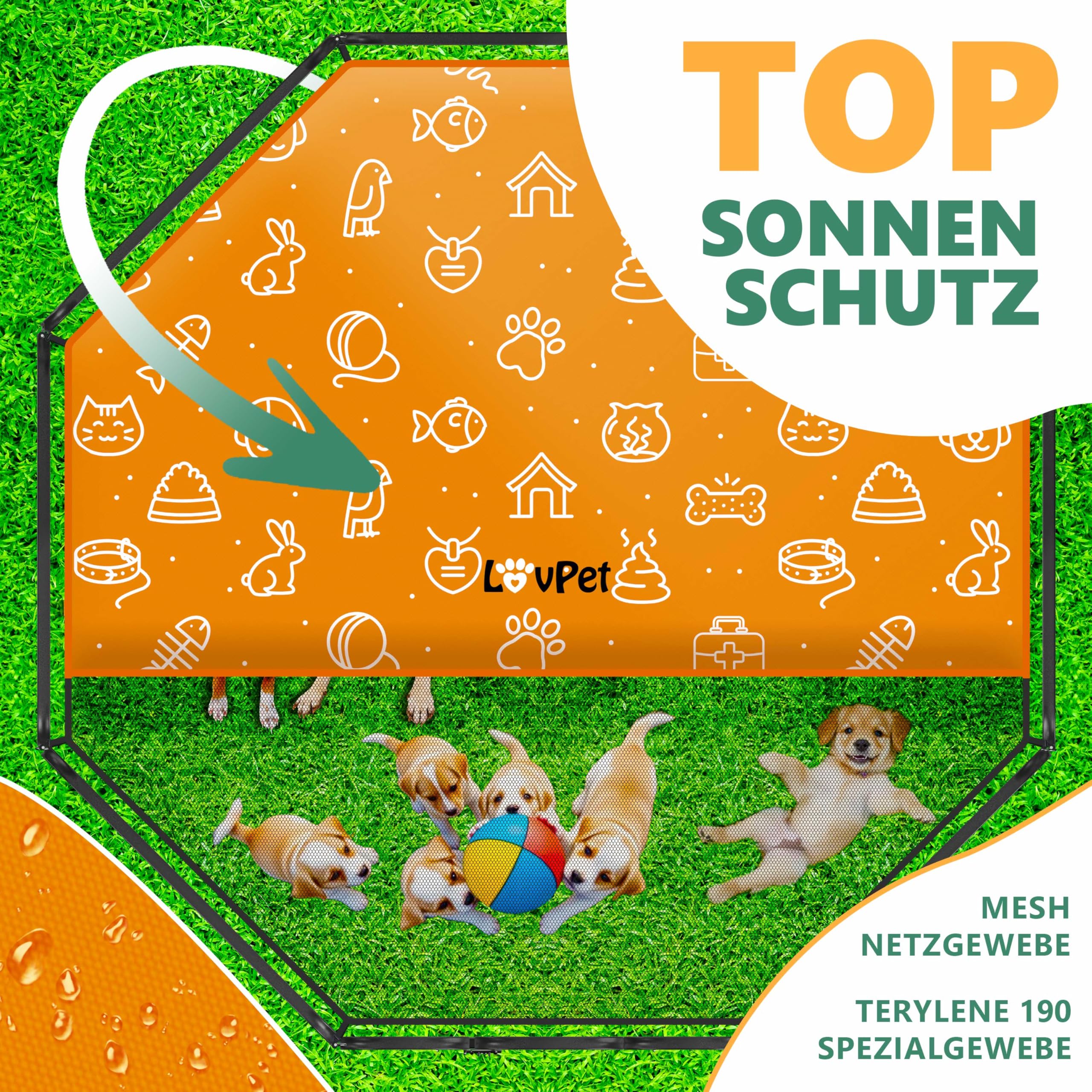 LovPet Welpenlaufstall Freilaufgehege Welpenauslauf I Hundelaufstall XXL 8 Gitter je 80x80 cm I Wetterfester Tierlaufstall mit Tür für Hund Katze Welpe Kaninchen Meerschweinchen I mit Dach & Erdankern