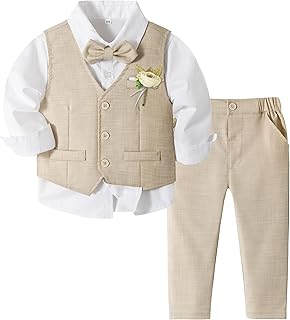 Baby Boys Formal Wedding Ring Bearer Outfits Toddler Gentleman Bowtie Vest Guest Suits Dress Shirt Pants Set
