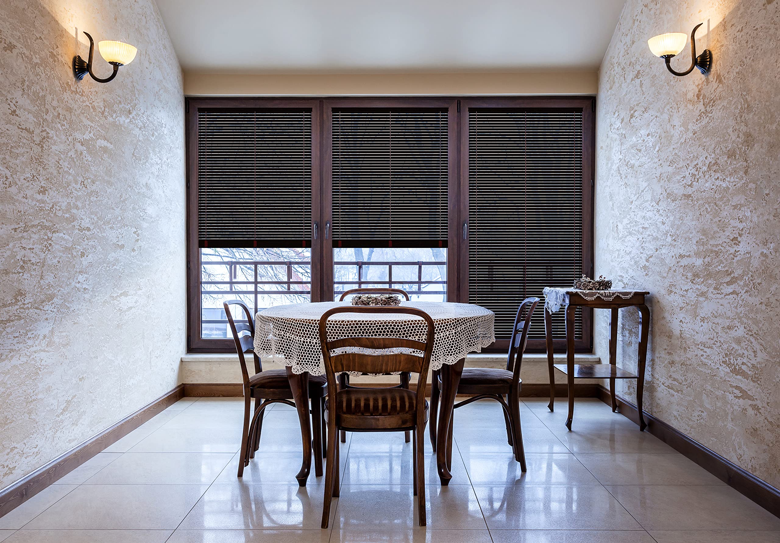 Deco Home | Holz Jalousie nach Maß, 25mm Jalousie ohne Bohren, Fenster-Sichtschutz abdunkelnd, Rollo | Schwarzes Holz