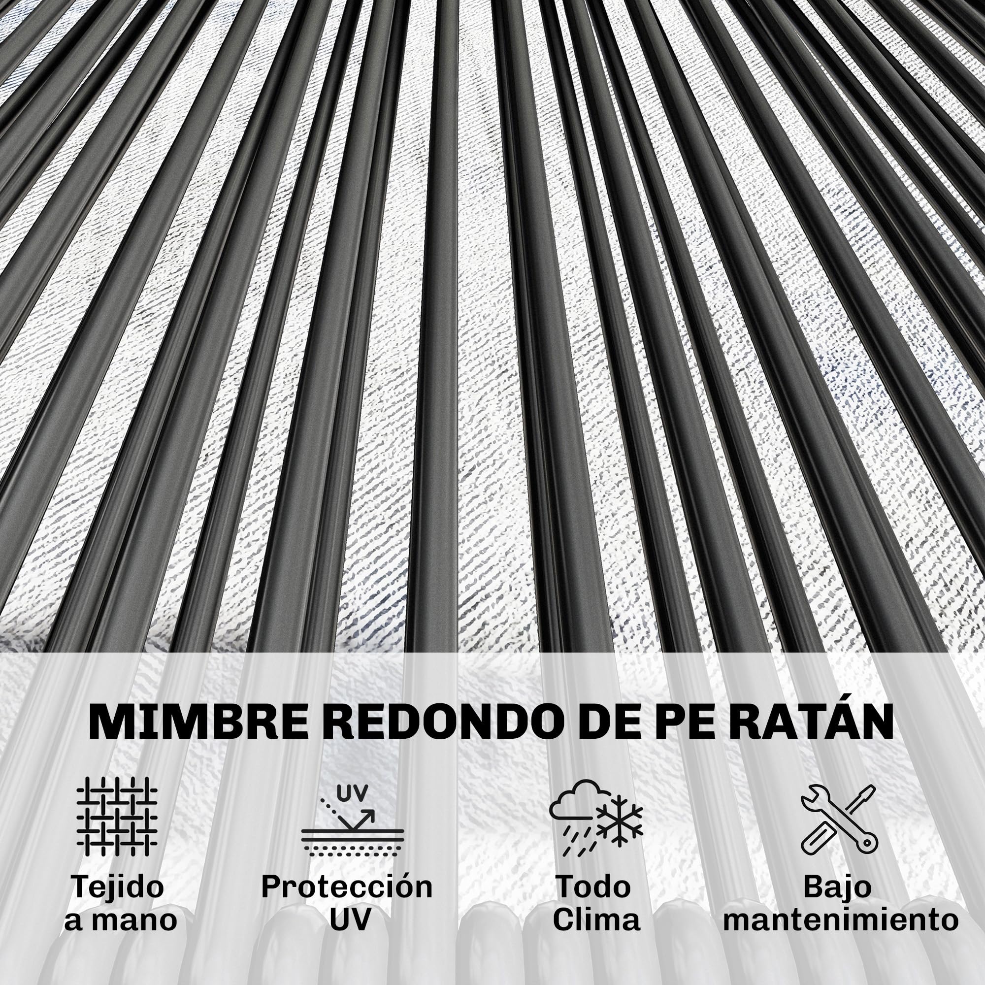 Outsunny Banco Exterior de Ratán de 2 Plazas de Jardín Ratán PE Negro | Respaldo Tejido Ratán PE, Estructura de Acero, Carga 240 kg, para Balcón Porche Patio