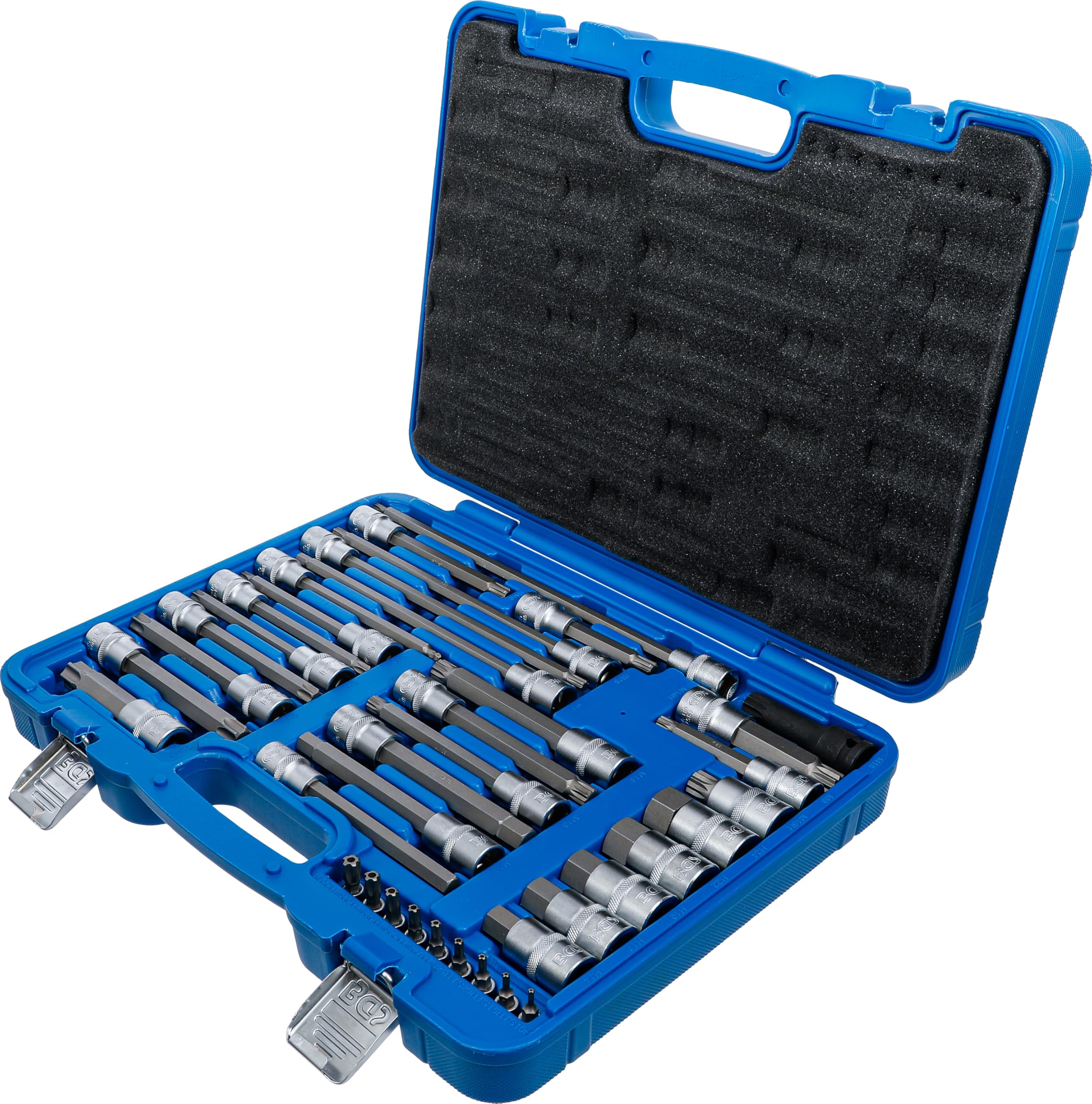 BGS 5184 | Juego de puntas de vaso | especial automóvil | 38 piezas | Perfil en T (para Torx) con orificio, dentado interno, perfil de cuña (para RIBE), hexagonal, perfil TS (para Torx Plus)