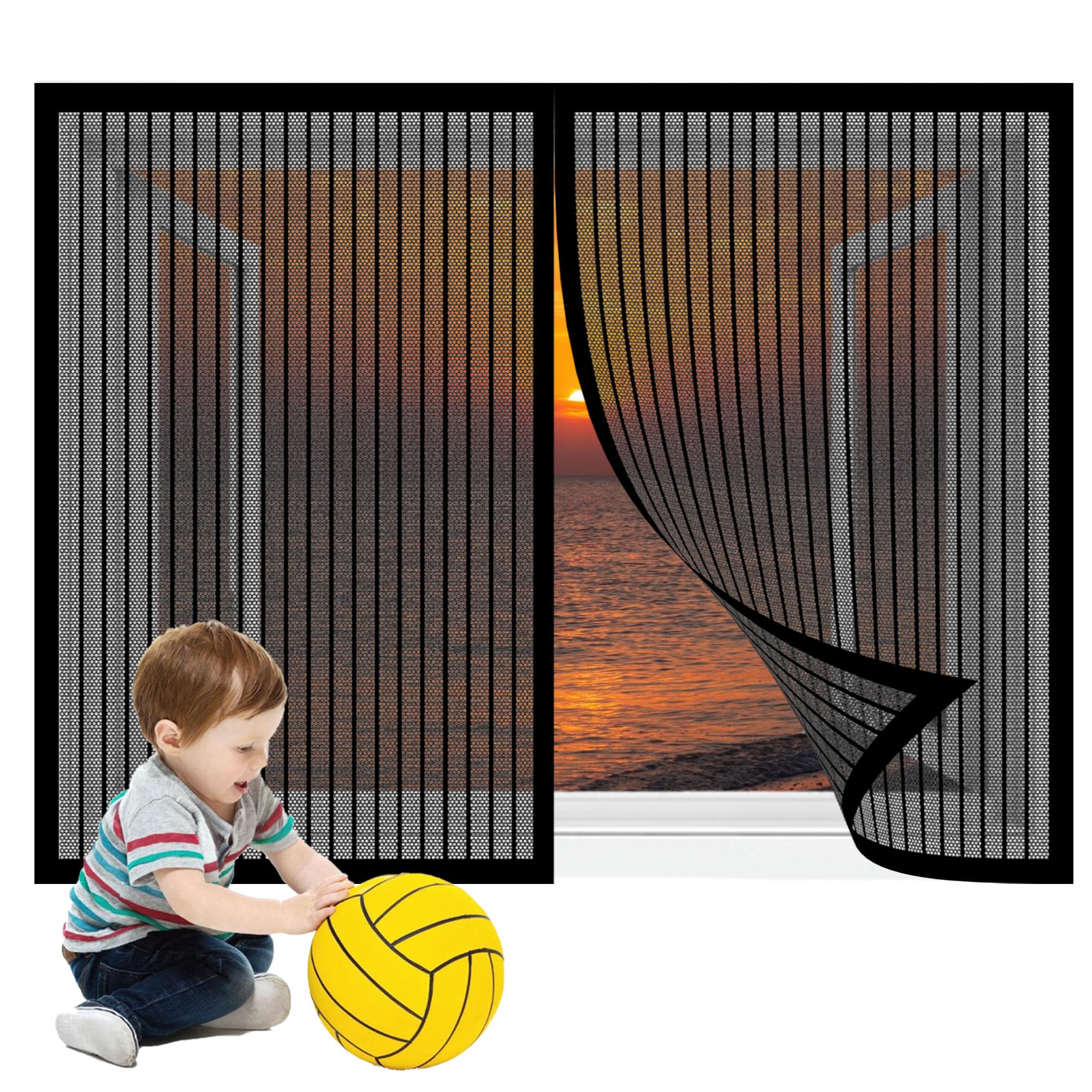 Insektenschutz Fliegengitter Fenster 180 x 180 cm Insektenschutz Magnetvorhang Fliegennetz Moskitonetz Ohne Bohren Einfache Installation für Balkonfenster Terrassenfenster, Schwarz