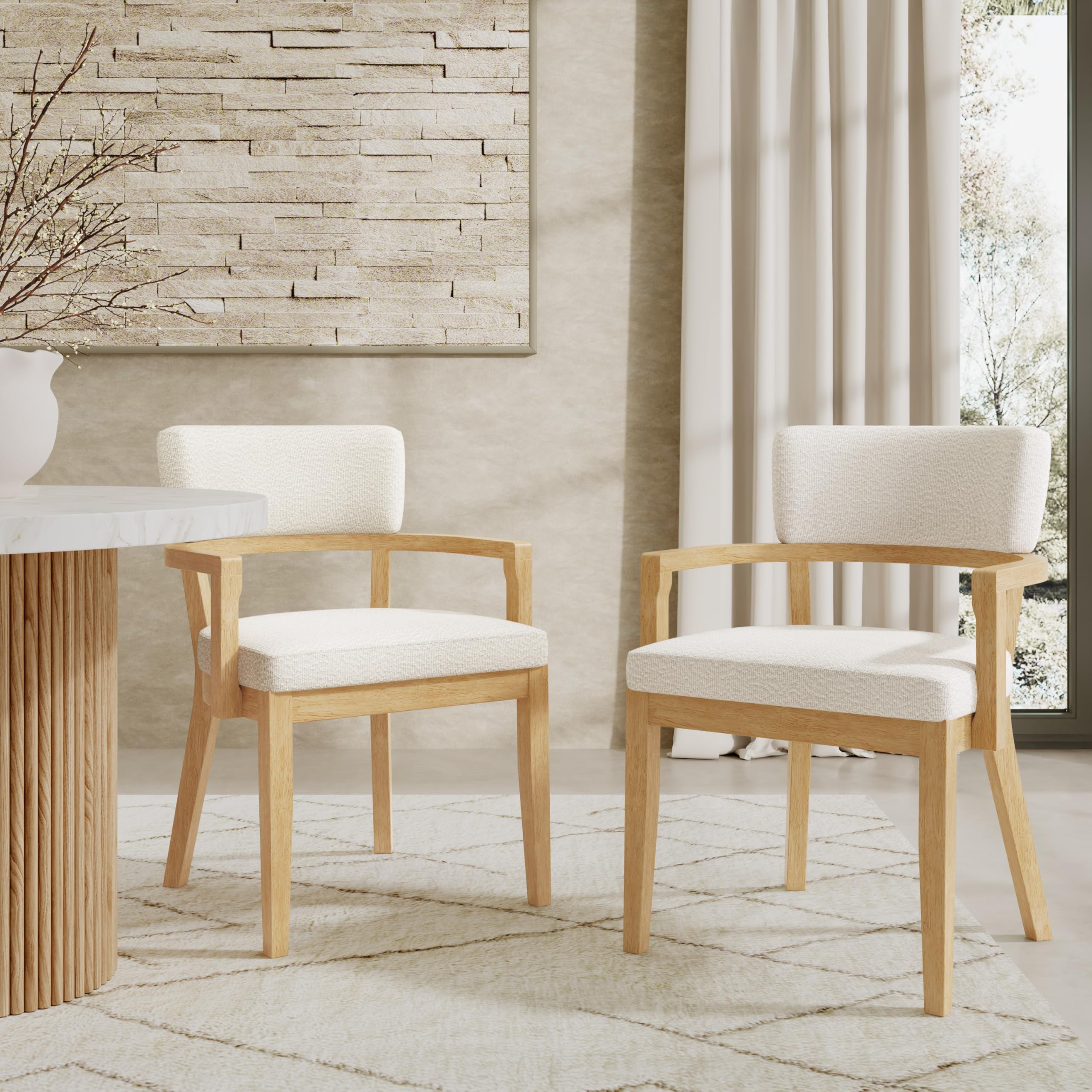 Christopher Knight Home Jarvan Boucle Upholstered Dining Chairs Set of 2, Mid Century Modern Kitchen Chair with Open Backrest and U-Shape Armrest,