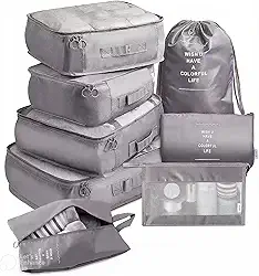 Kit Organizador de Malas para Viagem 8 Peças – Bolsas Organizadoras de Roupas, Calçados e Acessórios | Facilite sua Viagem com Praticidade (Cinza)