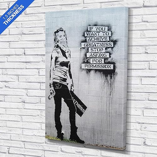 Miniatura 3 de Banksy - Achieve Greatness - Arte de pared en lienzo para decoración del hogar (30 x 45 pulgadas, envoltura de galería)