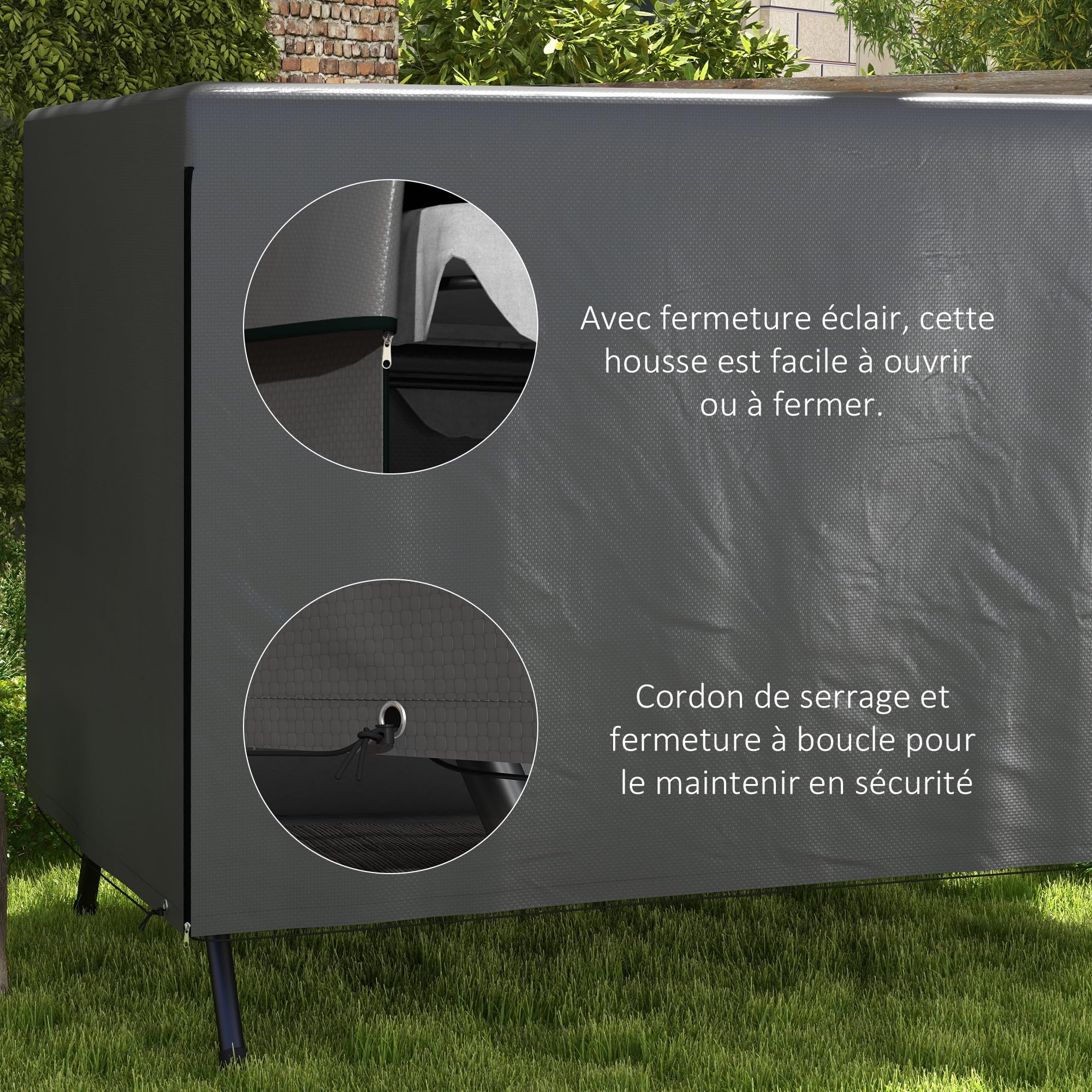 Outsunny Housse de Protection pour Balancelle de Jardin 3 Places Gris Foncé | Housse de Balancelle de Jardin, Toile PE Imperméable, Anti-Poussière et Coupe-Vent, 215 x 155 x 150 cm