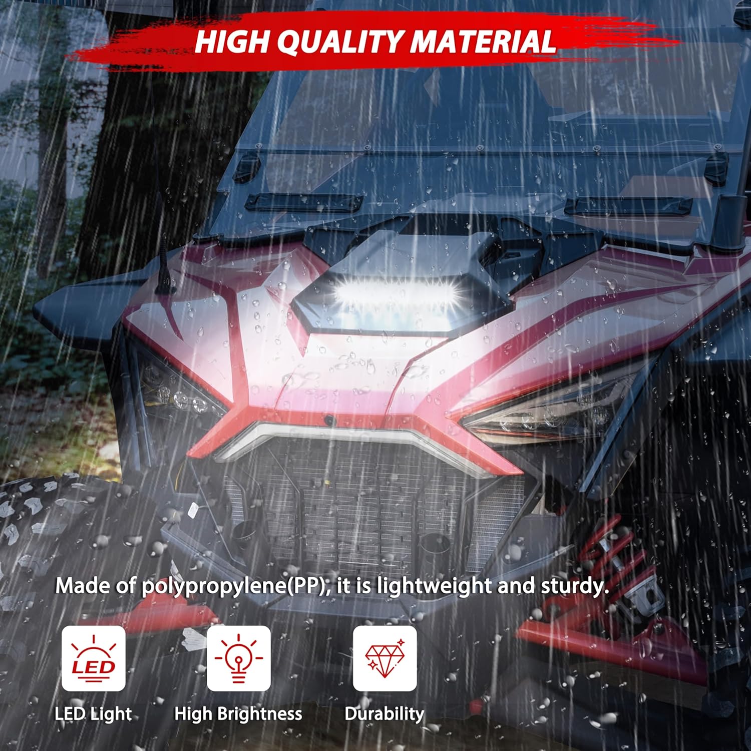 Hood Scoop with LED Lights for Polaris RZR PRO XP/PRO R/Turbo R 2020-2024 Accessories, Sport Hood Scoop with LED Auxiliary Light Kit PP Material Impact Resistant Air Intake Turbo Cover