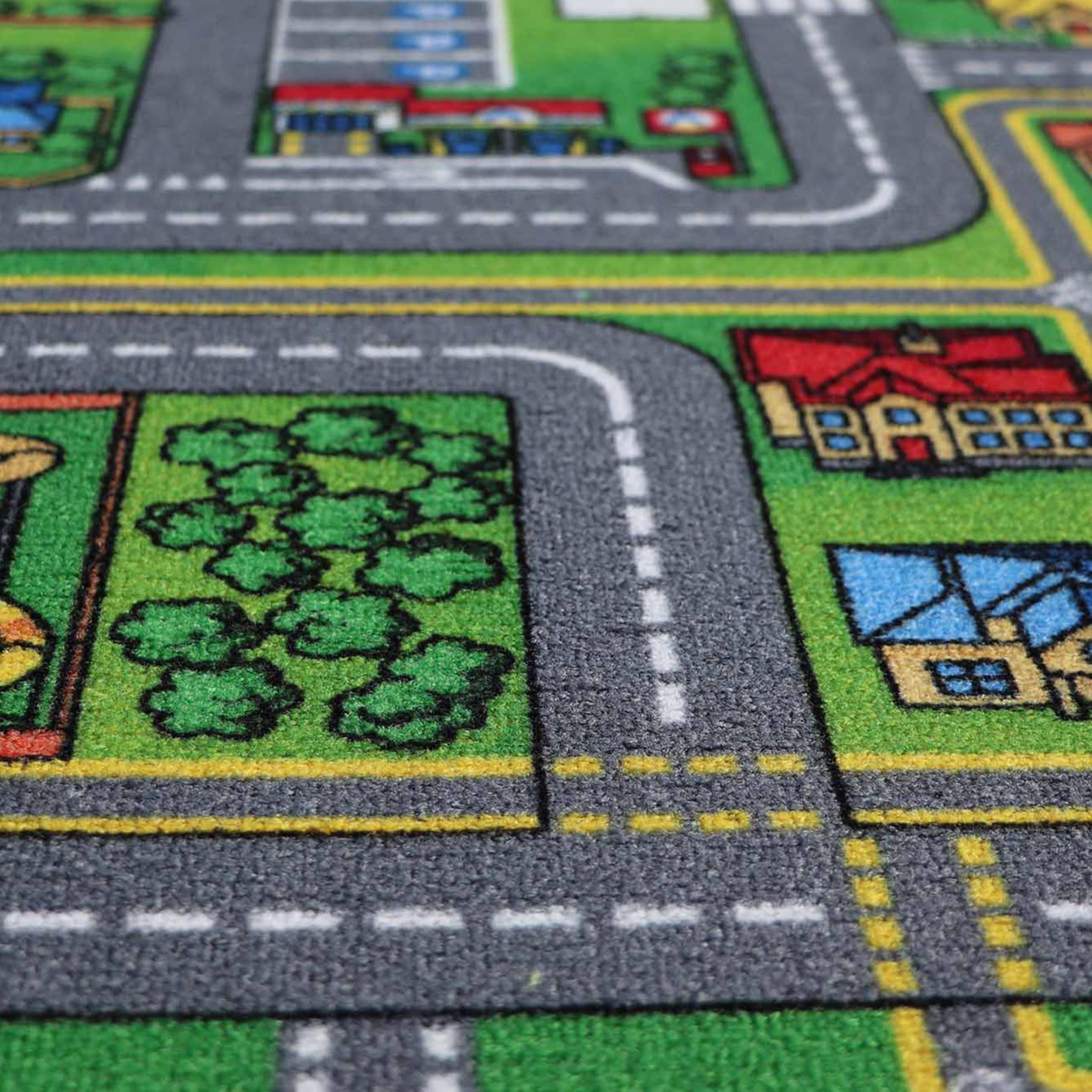 Primaflor Interaktiver Kinderteppich Streets - 140 x 200 cm | Made in Europe | mit Straßenmotiv, Hochwertiger Straßen-Teppich mit Kreisverkehren | für Kinderzimmer, für Jungen & Mädchen