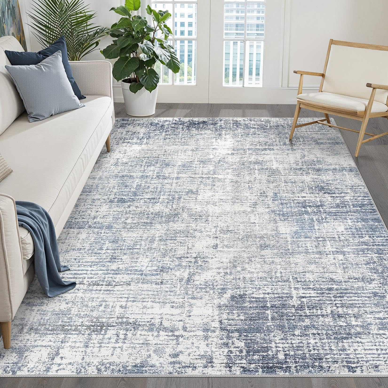 6x8 Area Rug Living Room: Washable Large Neutral Blue Rug Abstract Soft Modern Stain Resistant Indoor Floor Non-Slip Carpet for Bedroom Nursery Kids Office Playroom Dining Room Under Table Home โ image 1