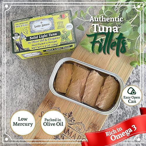 Miniatura 3 de Santo Amaro - Filetes artesanales de atún silvestre en aceite de oliva y orégano, atún capturado con caña y línea de Portugal, atún enlatado al