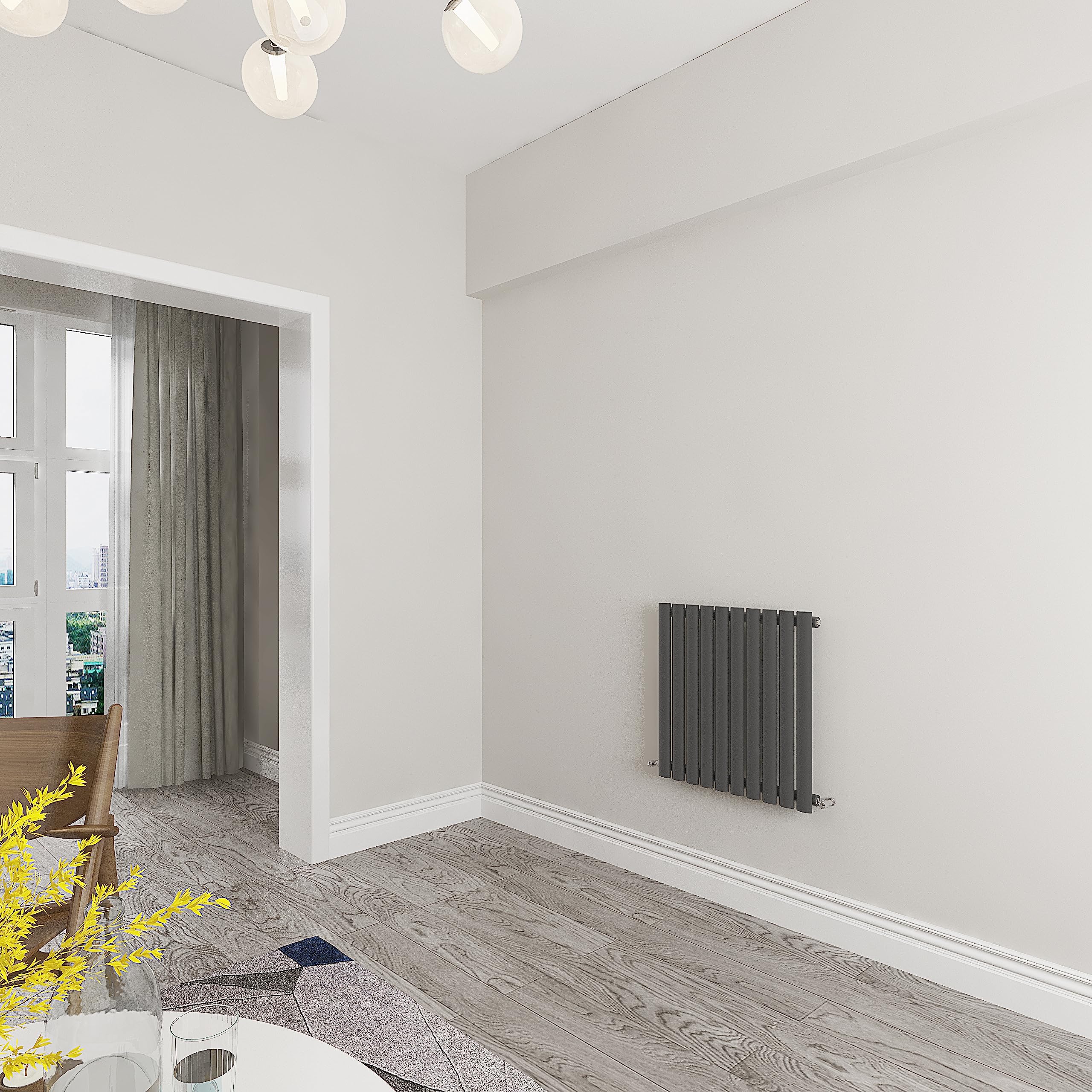 Skybathroom | 600x590mm Horizontal Anthracite Oval Single Panel Central Heating Radiator