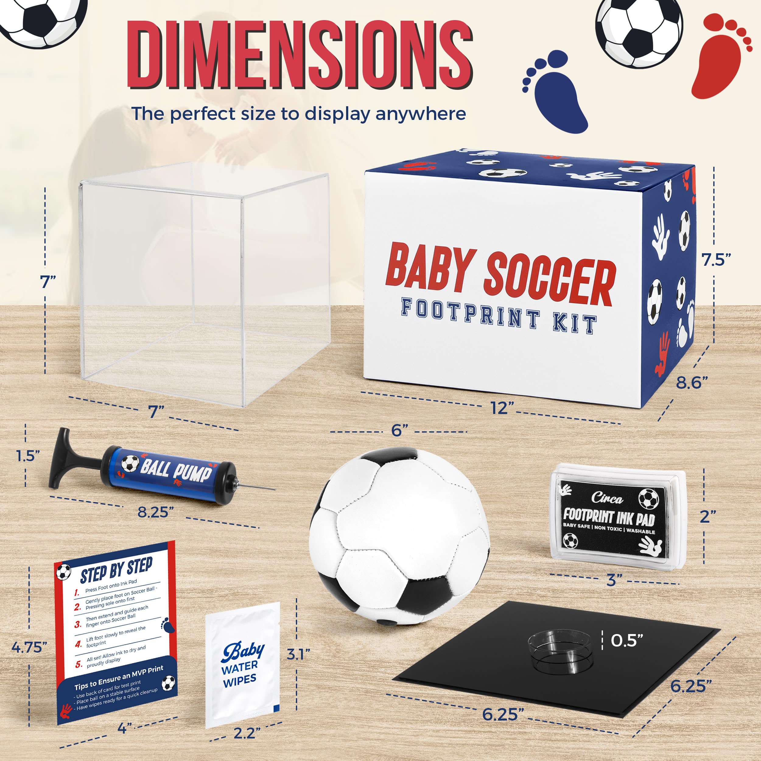 Circa Print Kit de Huellas de Manos y Pies de Bebé con Balón de Fútbol, Almohadilla de Tinta No Tóxica, Regalo Único para Baby Shower y Nuevos Padres
