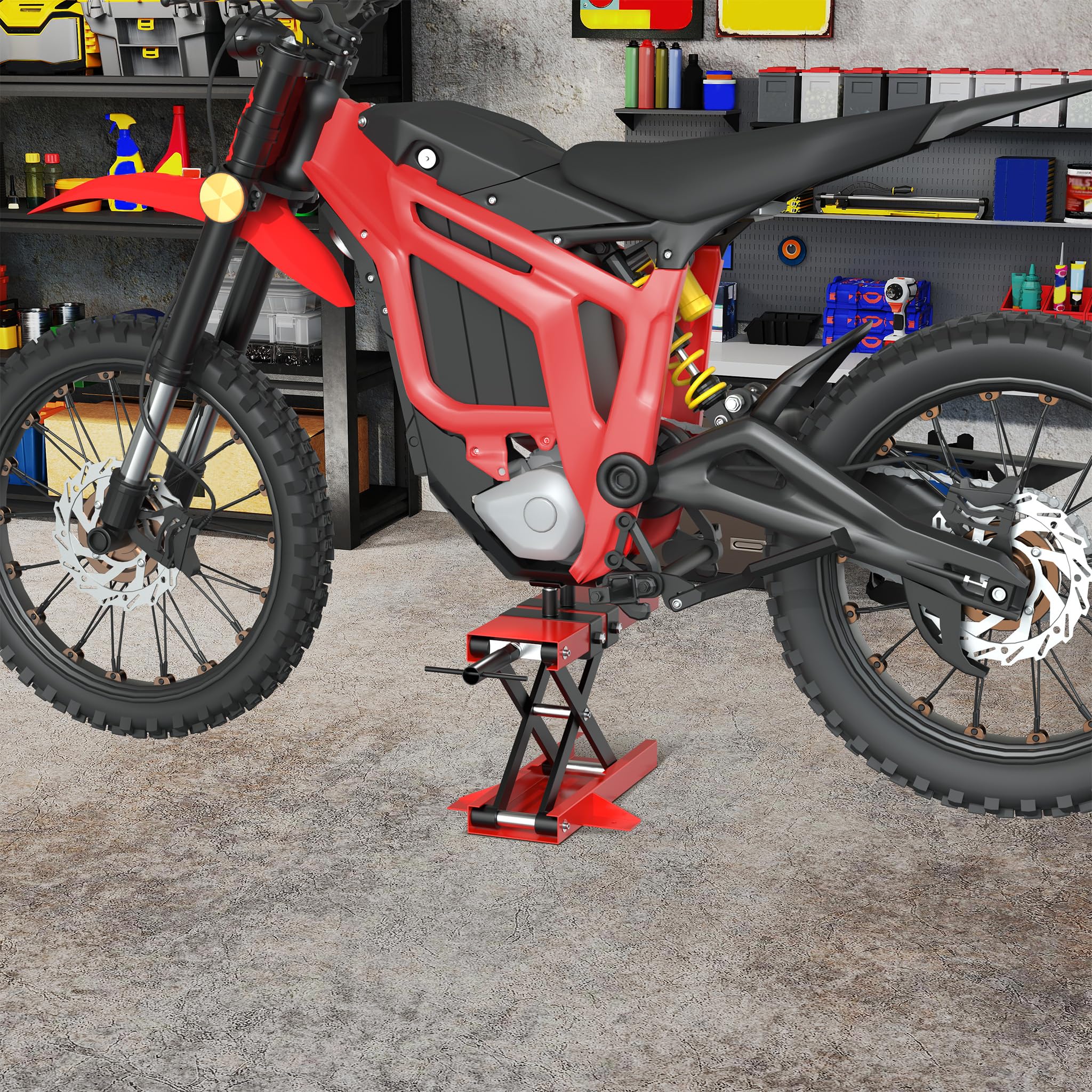 Froadp Podnośnik motocyklowy z drążkiem podnoszącym do 500 kg, stojak montażowy do napraw, nadaje się do ATV, quadów i motocykli, garażu i użytku na zewnątrz
