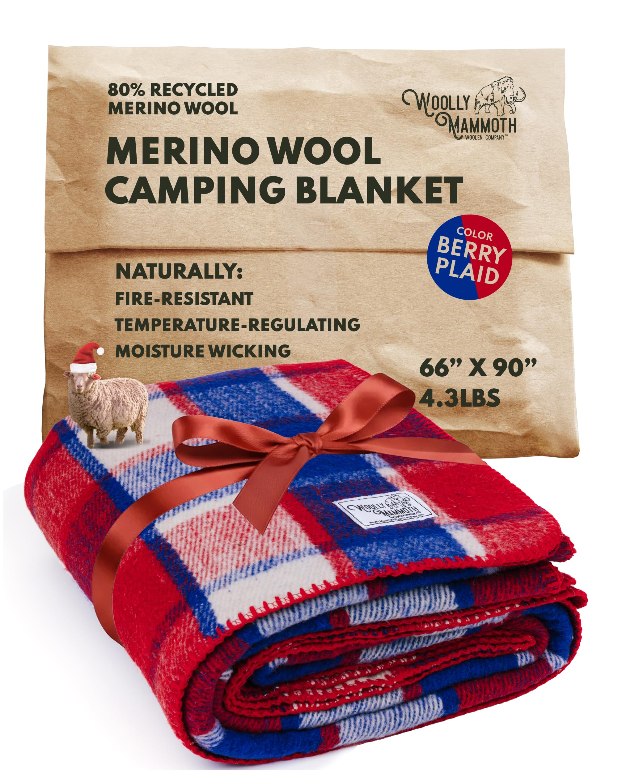 Woolly Mammoth Woolen Company Merino Wool Camping Blanket - 66 x 90 in, Orange - Hiking & Survival Companion & Camping Quilt - Portable & Compact Travel Duvet - Fire Retardant & Outdoor Quilt Blanket