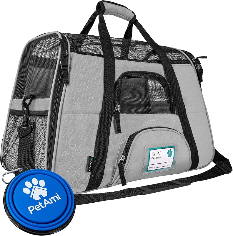 Caixa de Transporte Flexível para Gatos e Cães Pequenos PetAmi Grande Cinza-Claro 49,53 x 25,91 x 30,48 cm