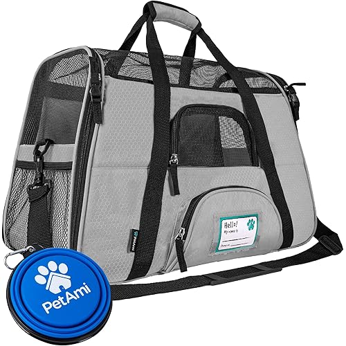 PetAmi Airline Approved Pet Carrier for Cat, Soft Sided Dog Carrier for Small Dogs, Cat Travel Supplies Accessories for Indoor Cats, Ventilated Pet Carrying Bag Medium Large Kitten Puppy, Large Gray