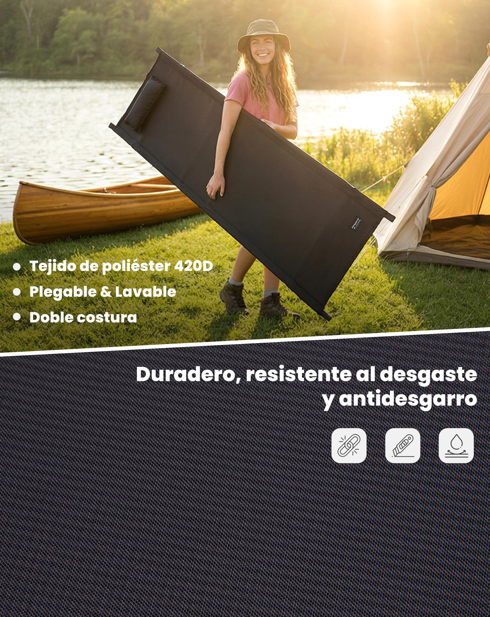 KingCamp Cama Plegable Ultralight 2,45 kg Cama de Camping Que se Pliega a 36x13cm Fácil de Llevar Capacidad Máxima 136kg para Camping, Exterior, Viajes, Playa, Jardín & Hogar