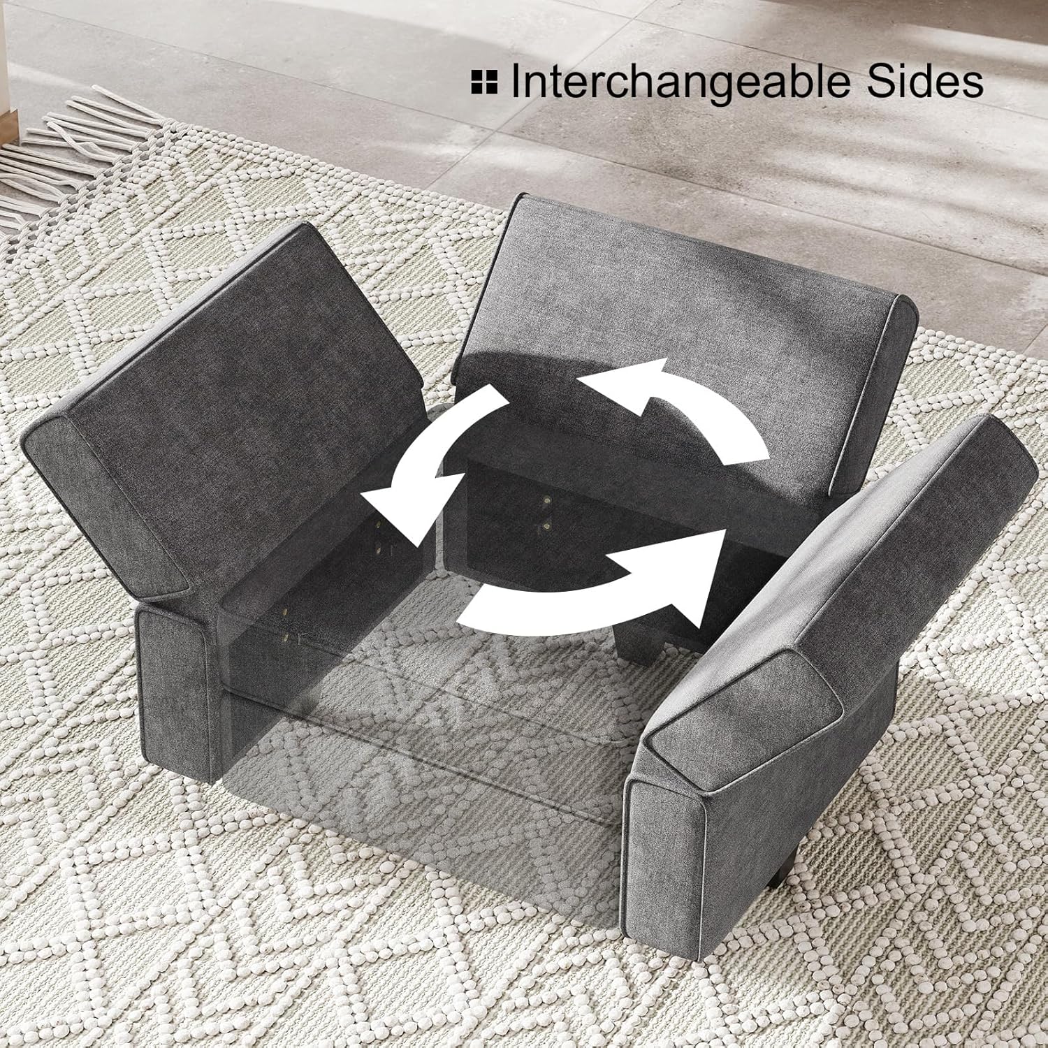 Belffin Modular Sectional U Shaped Sofa Small Reversible Chaise Sectional Couch Convertible Ottoman Modular Sofa Couch Dark Grey