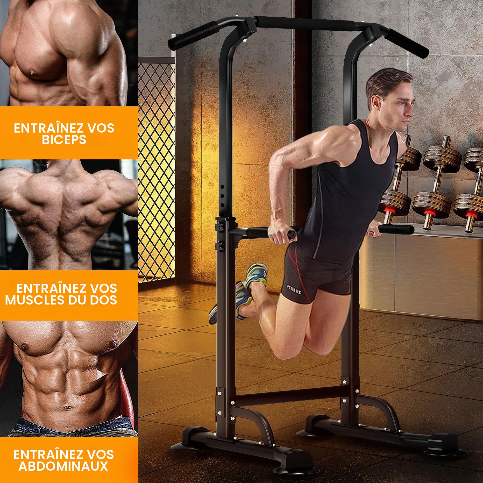 DlandHome Tour de puissance multifonction réglable en hauteur - Station de traction et de dips - Station de musculation pour entraînement de fitness