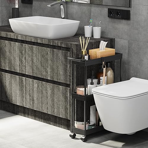 Miniatura 5 de Simple Houseware 3-Tier Slim/Narrow Storage Cart with Handle, 5.5'' Wide x 26.5'' Height Rolling Organizer for Kitchen, Bathroom, Laundry Room -