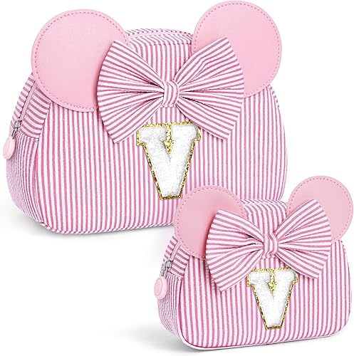 Regalos de Navidad para nietos, bolsa de cosméticos con inicial, bolsa de maquillaje de viaje, regalos de cumpleaños personalizados para niños, Rosa