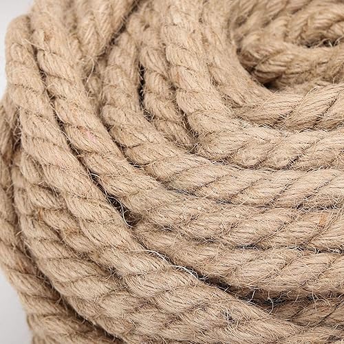 Miniatura 10 de ZOENHOU Cuerda de yute de 33 pies x 1 pulgada, cuerda de cáñamo de 32.8 ft x 1.024 in, cuerda de yute trenzado natural de 4 hebras para