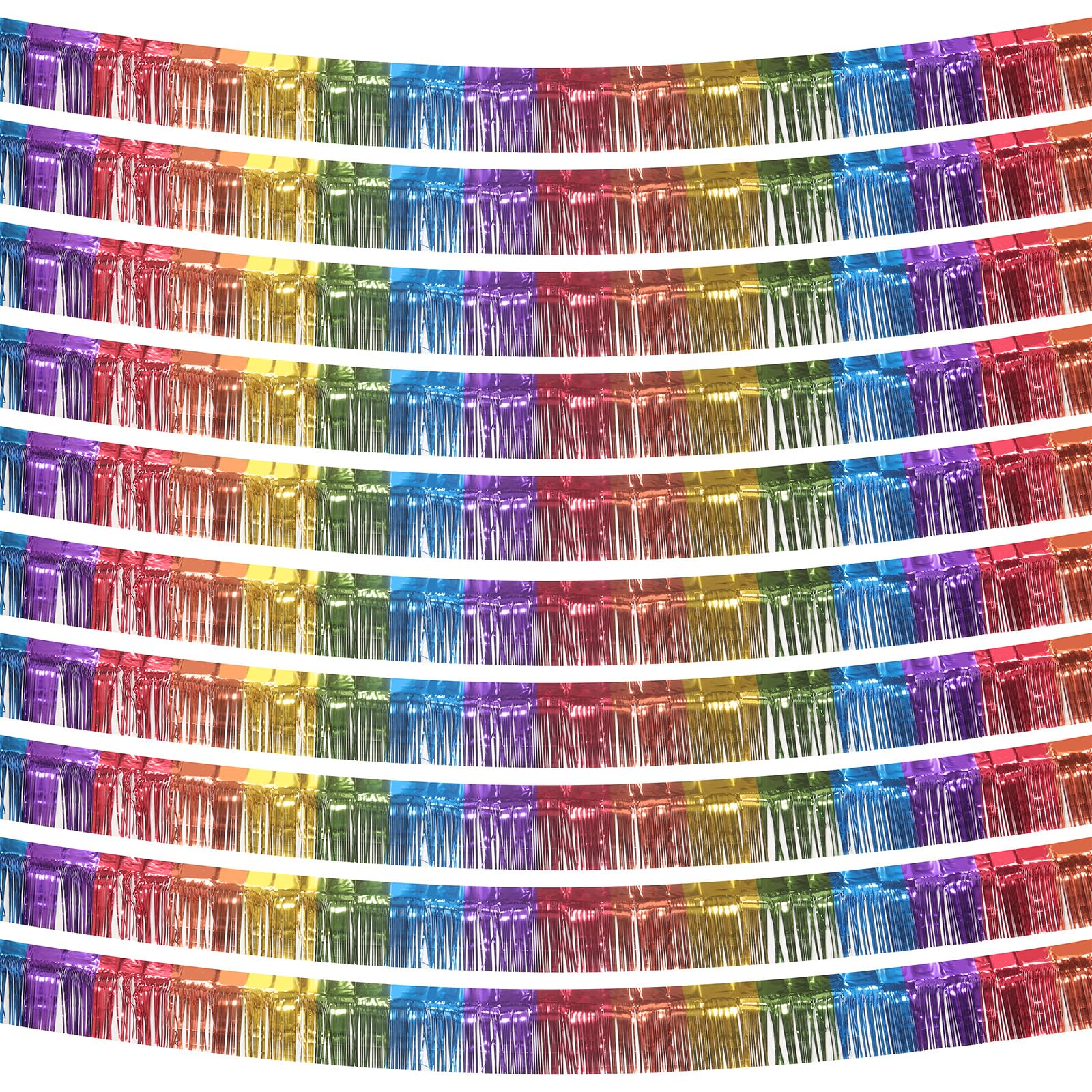 10 Pack Rainbow Fringe Garland - 10 Feet Colorful Metallic Streamers for Birthday Party, Halloween, Christmas Decor (Rainbow-1)