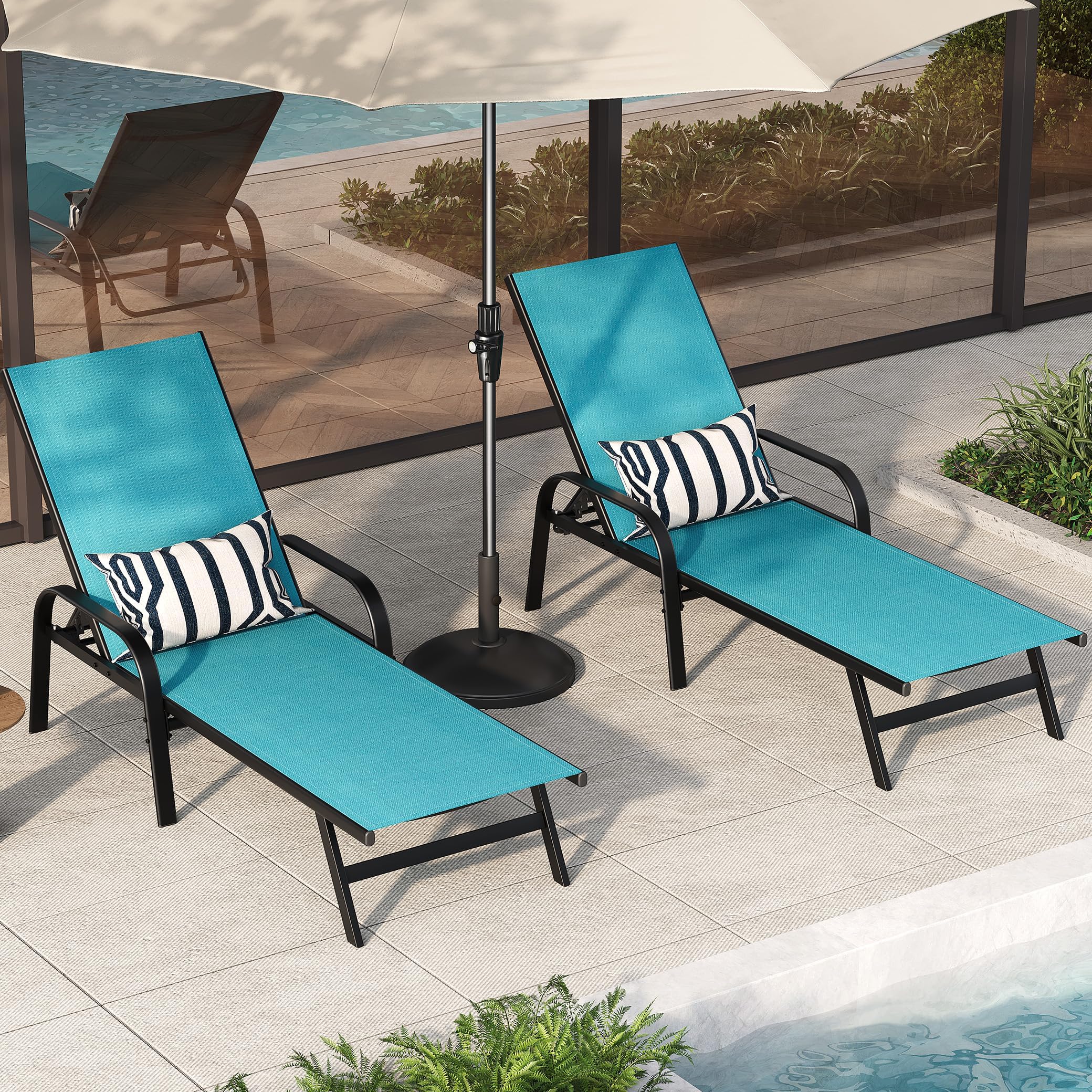 Chaises longues de jardin ergonomiques à dossier réglable 5 positions Garvee