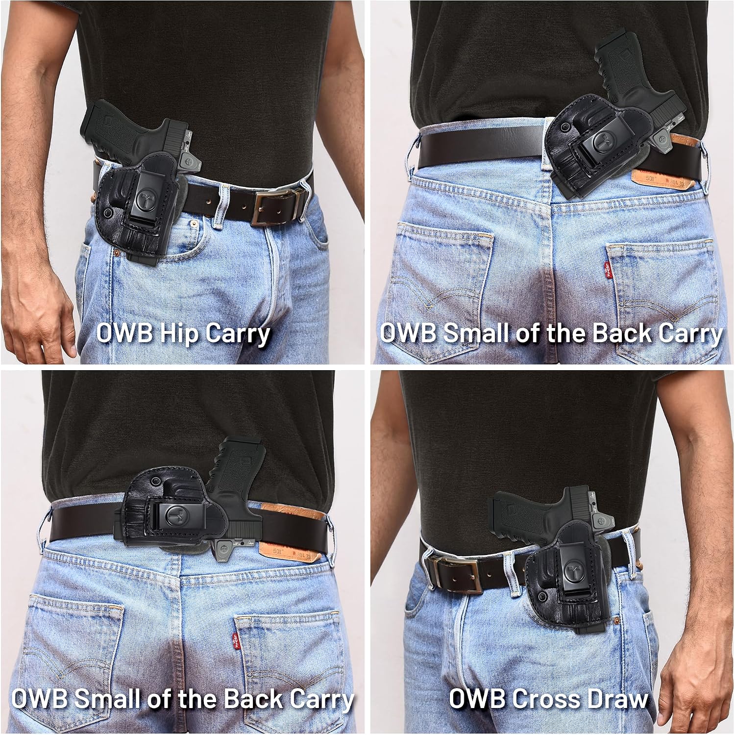 4 in 1 Multi Position IWB/OWB Leather Holster Optic Ready. Fits for Most 9mm .40 .45 Glock 19 Sig Sauer P320 X Compact. Leather Gun Holster for Pistols