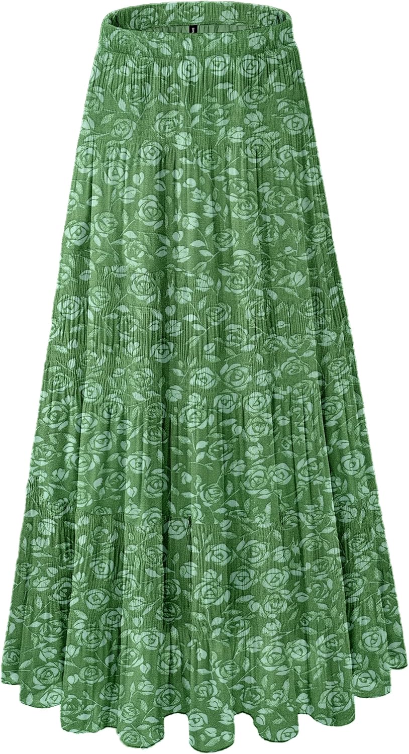 Women's Chiffon White Flowy Maxi Skirts Boho Fall Elastic Waisted Pleated A Line Long Skirt for Women 2025