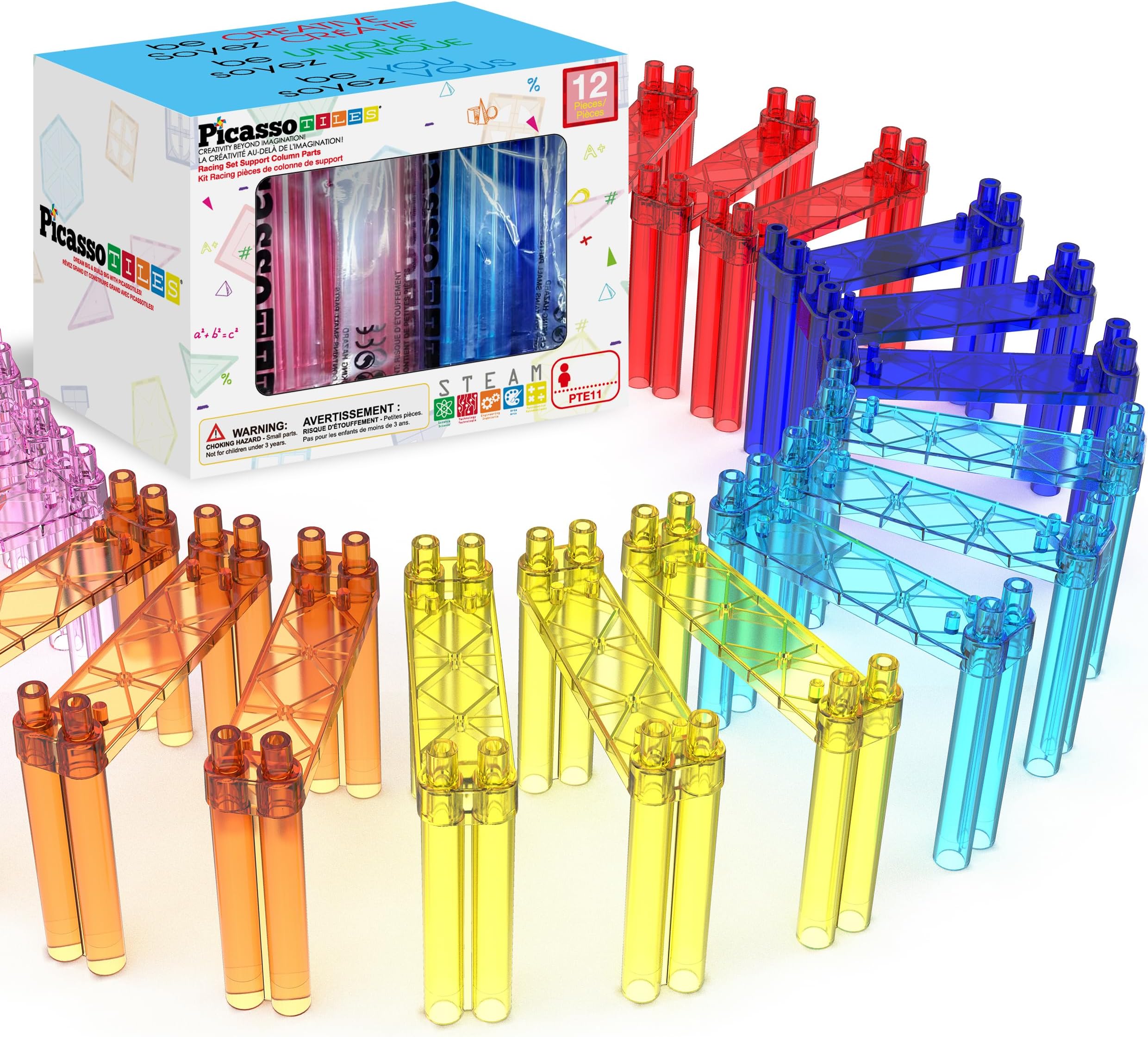 12 Piece Support Column Expansion Supporting Pack for Magnetic Race CarTrack Magnet Tile Building Block Construction Kit Education Toy Boys Girls STEM Puzzle Toy Kids Boy Girl Toddler 3+ PicassoTiles