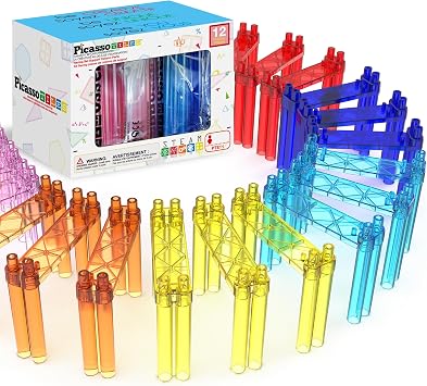 12 Piece Support Column Expansion Supporting Pack for Magnetic Race CarTrack Magnet Tile Building Block Construction Kit Education Toy Boys Girls STEM Puzzle Toy Kids Boy Girl Toddler 3+ PicassoTiles