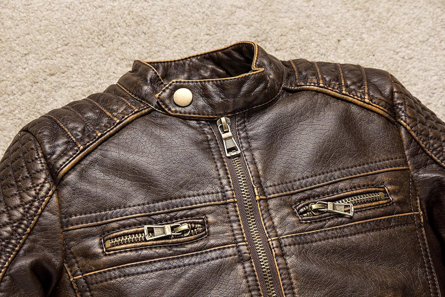 Boys Motorcycle Jacket Faux Leather Jackets for Kids Coats for Costume Party Waterproof - Image 7