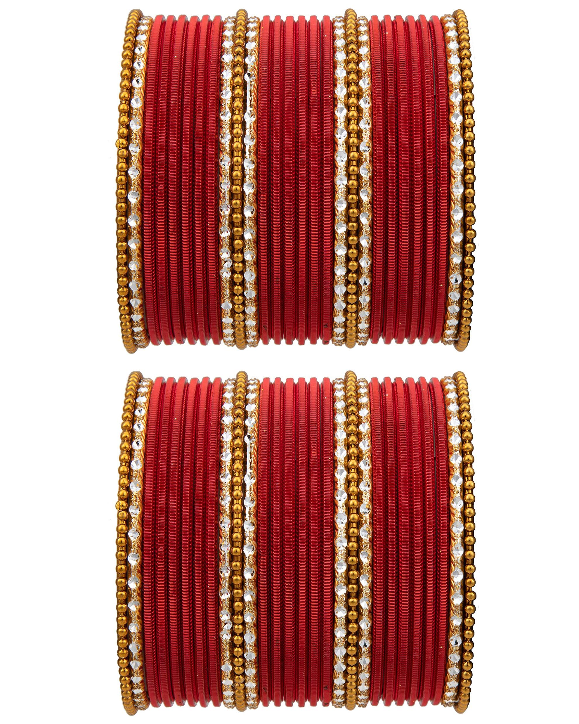 Chinar Jewels Red Metal Bangle Set Designer Traditional Ethnic Bangle Set of 56 for Both Hands For Women and Girls.This Beautiful,Dazzling Bangles set will enhance girls/women Beauty.