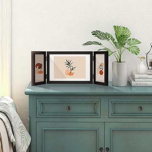 Vista 30 de Sonefreiy Marco de fotos de 4 x 6 pulgadas, 3 marcos de fotos con vidrio real, marcos de fotos plegables de madera gris para pared y mesa, regalo