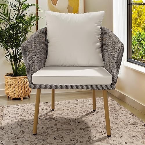 DWVO Wicker Sofa Chair, Single Bistro Armchair with Weatherproof Cushions,