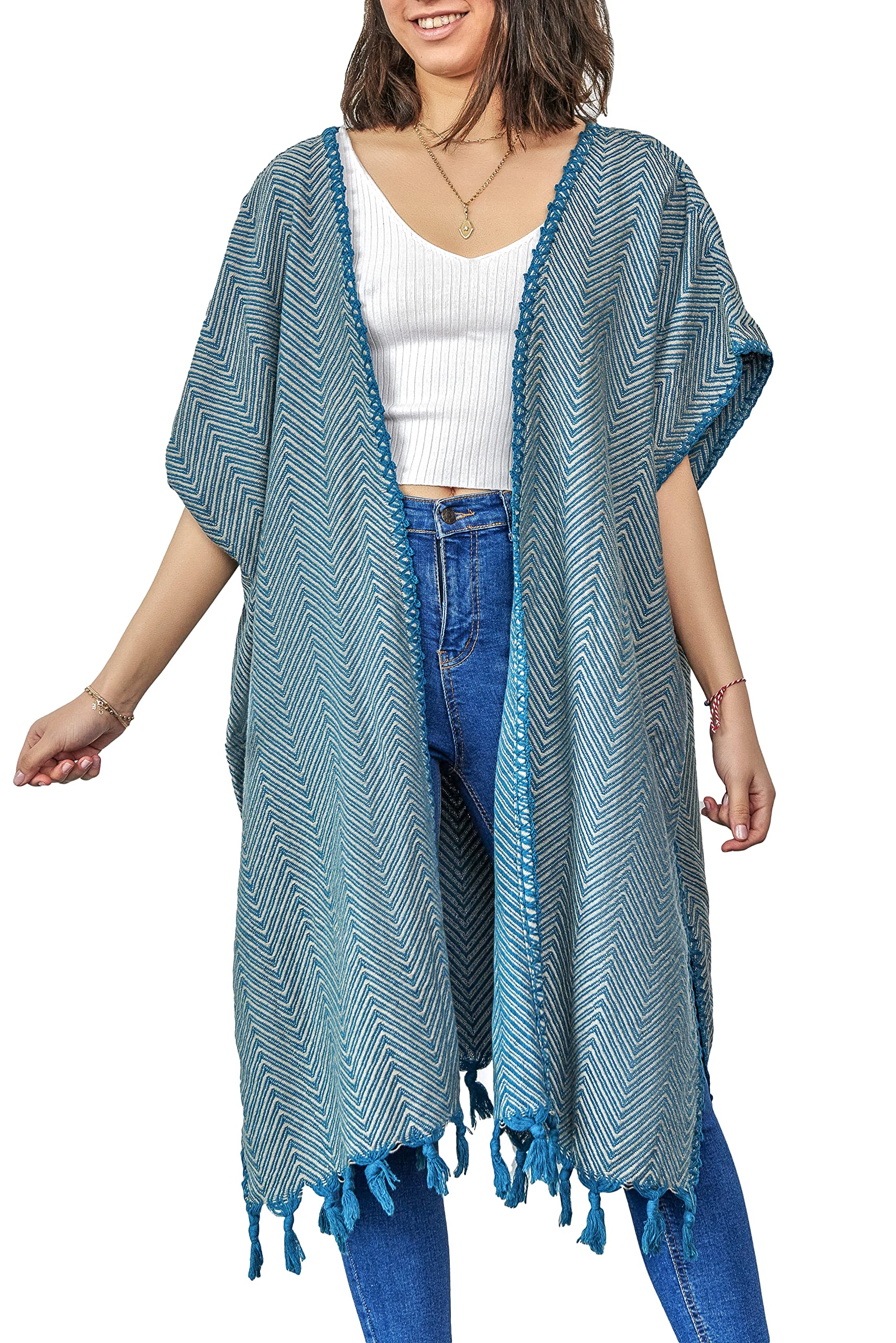 Kimono ethnique pour femme | 100 % coton anatolie de qualité supérieure | Tissé à la main par des artisans locaux | Séchage rapide | Convient pour toutes les saisons | Taille unique | Style