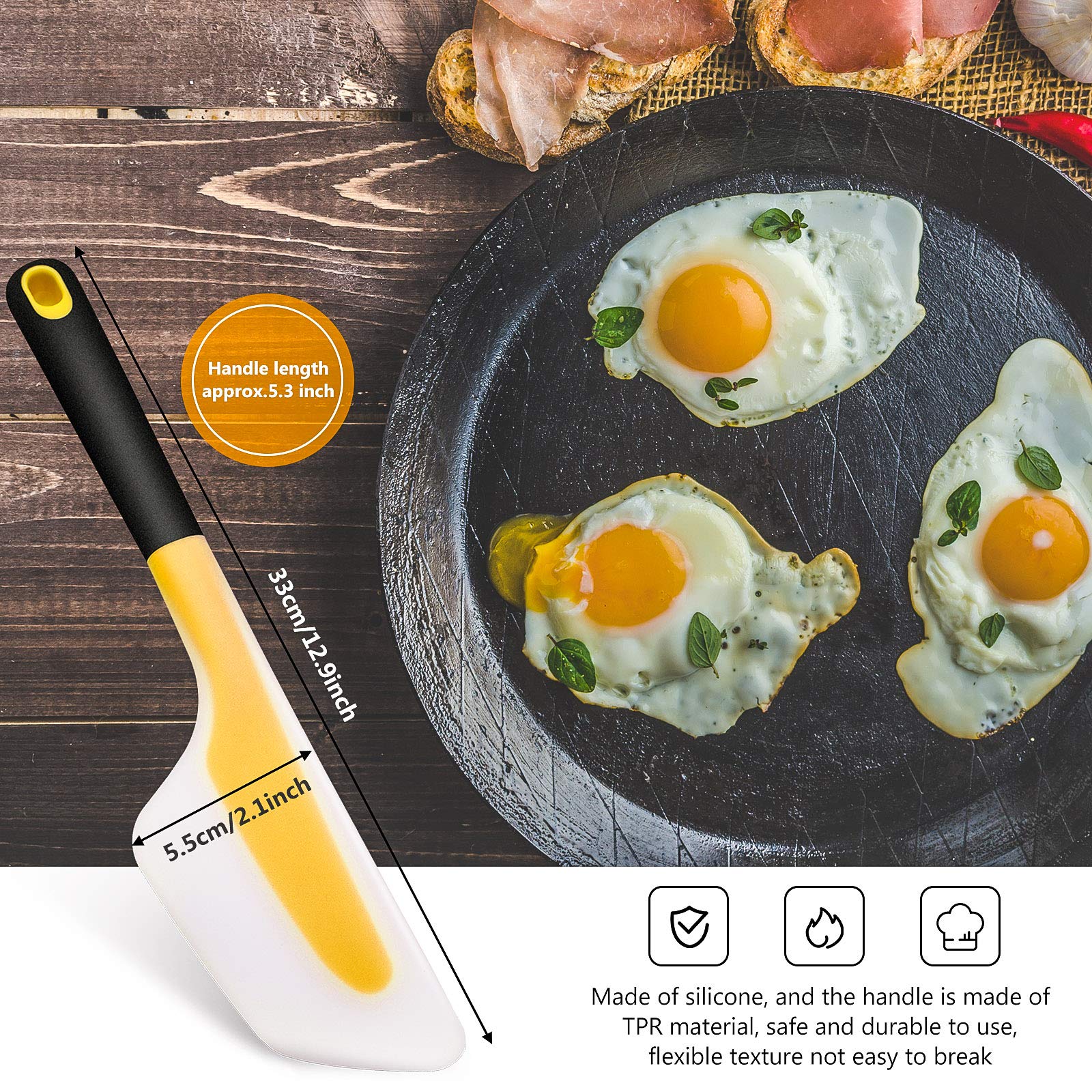 2 piezas de espátula de tortilla de cocina volteador de silicona abatible y plegable para tortilla de cocina, tortilla y crepes de panqueques (rojo y amarillo) 3