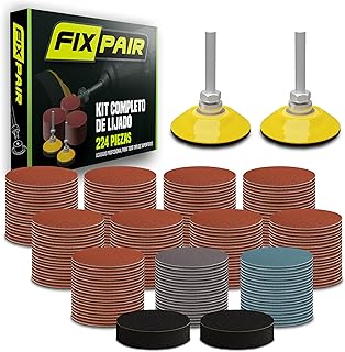 FIXPAIR Kit Lijas para Taladro 224 Pcs - Discos de Lija 50mm + Adaptador e interface con velcro ideal para lijar múltipl...