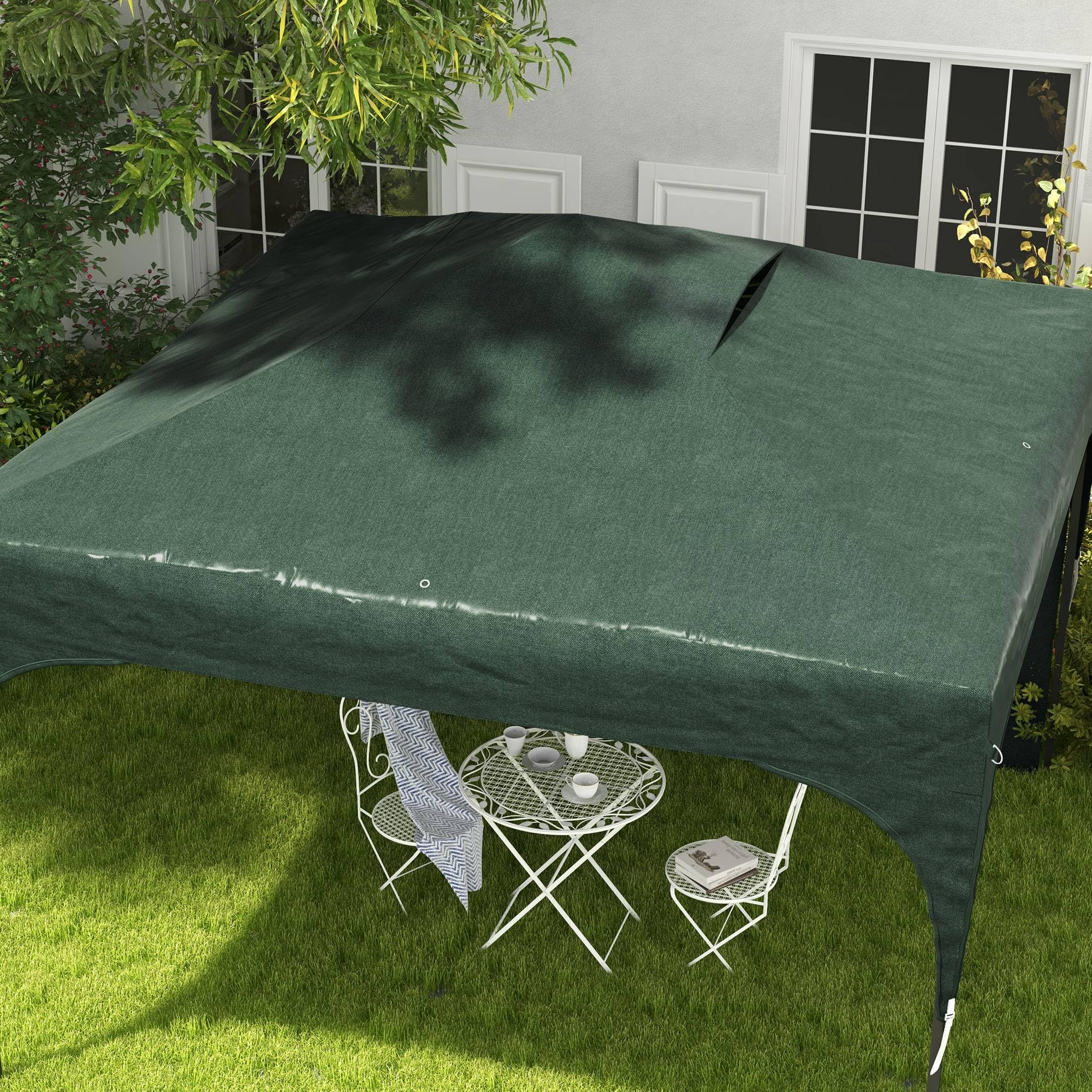 Outsunny Carpa Plegable 3x3 m Cenador de Jardín con Altura Ajustable 1 Pared Lateral Impermeable 4 Bolsas de Arena y Bolsa de Transporte Gazebo para Exterior Patio Fiestas Verde