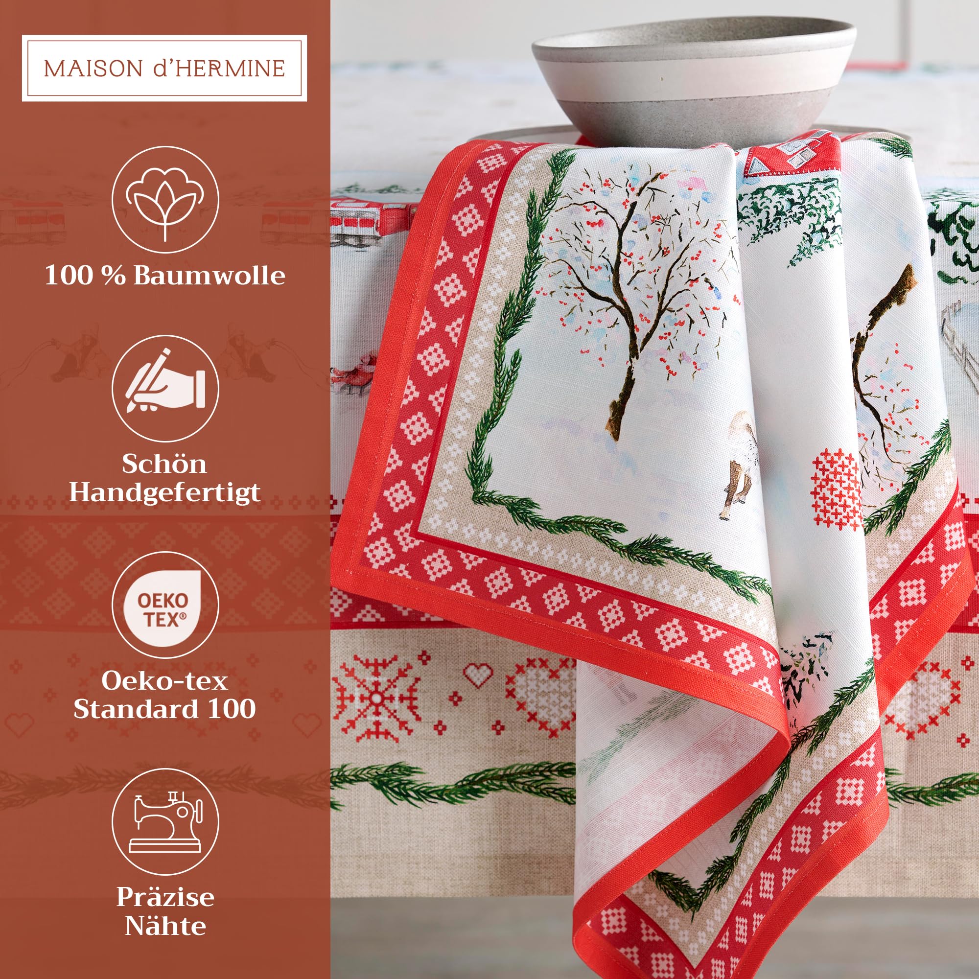 Maison d' Hermine Cloth Napkins Set of 4 100% Cotton for Christmas Decorations Everyday Reusable Square Autumn Napkins Cloth Washable Dinner Party Wedding (Rural Christmas - Image 2