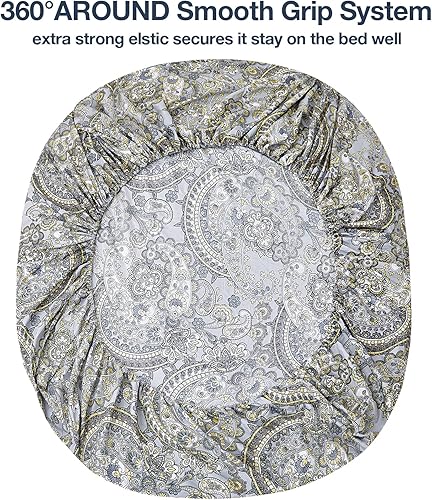 Miniatura 4 de JSD Juego de sábanas de cachemira tamaño King, 4 piezas de microfibra con patrón retro, bolsillo extra profundo