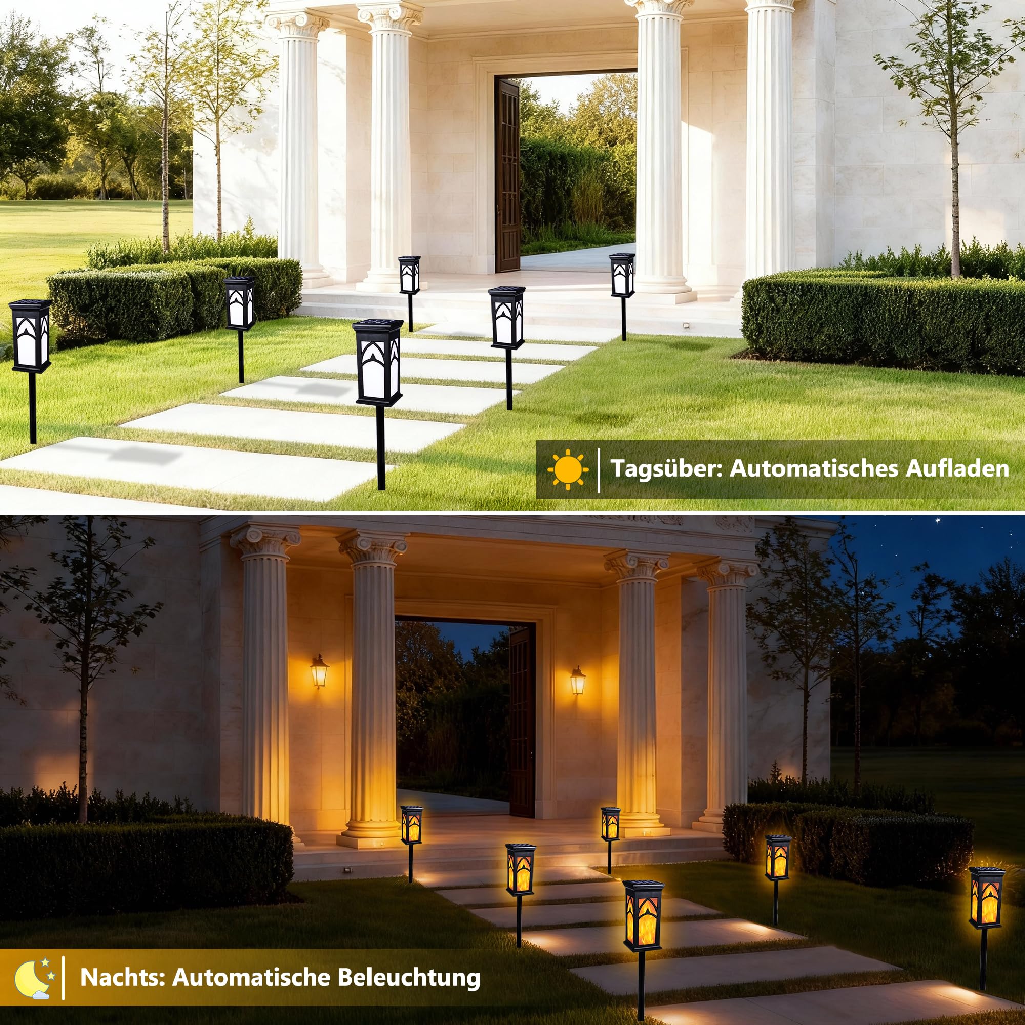 Moxled Lot de 10 lampes solaires pour extérieur, avec effet flamme réaliste, IP65, étanches IP65, pour jardins, chemins, cours, pelouse, balcon