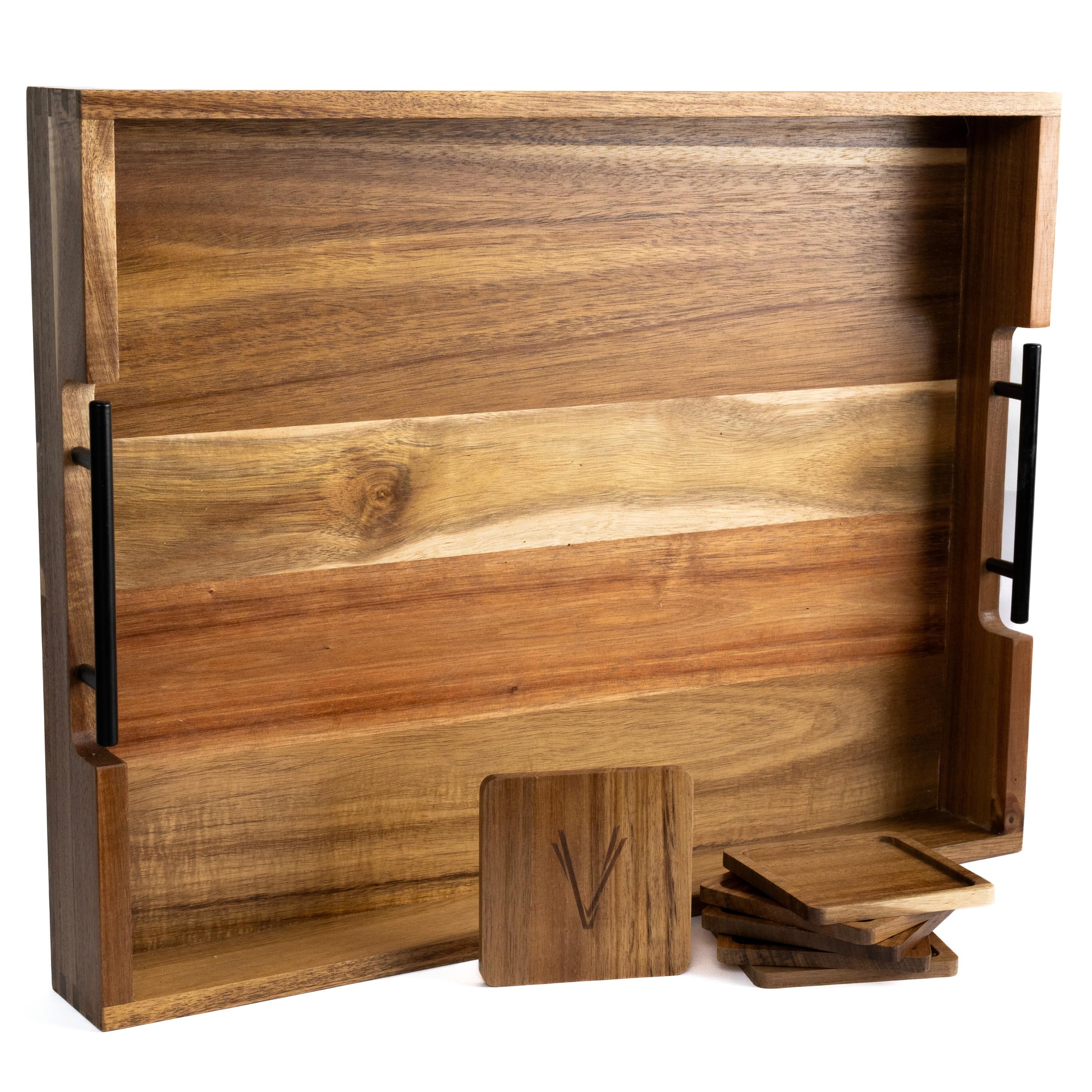 Amazon.com | VVEROS Acacia Wooden Ottoman Tray for Living Room & 6