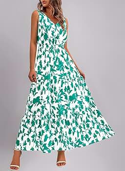 SHEKINI Vestido De Verano Para Mujer, Cuello En V, Bohemio, Estampado Floral, Túnica Suelta, Vestido Informal, Verde, L