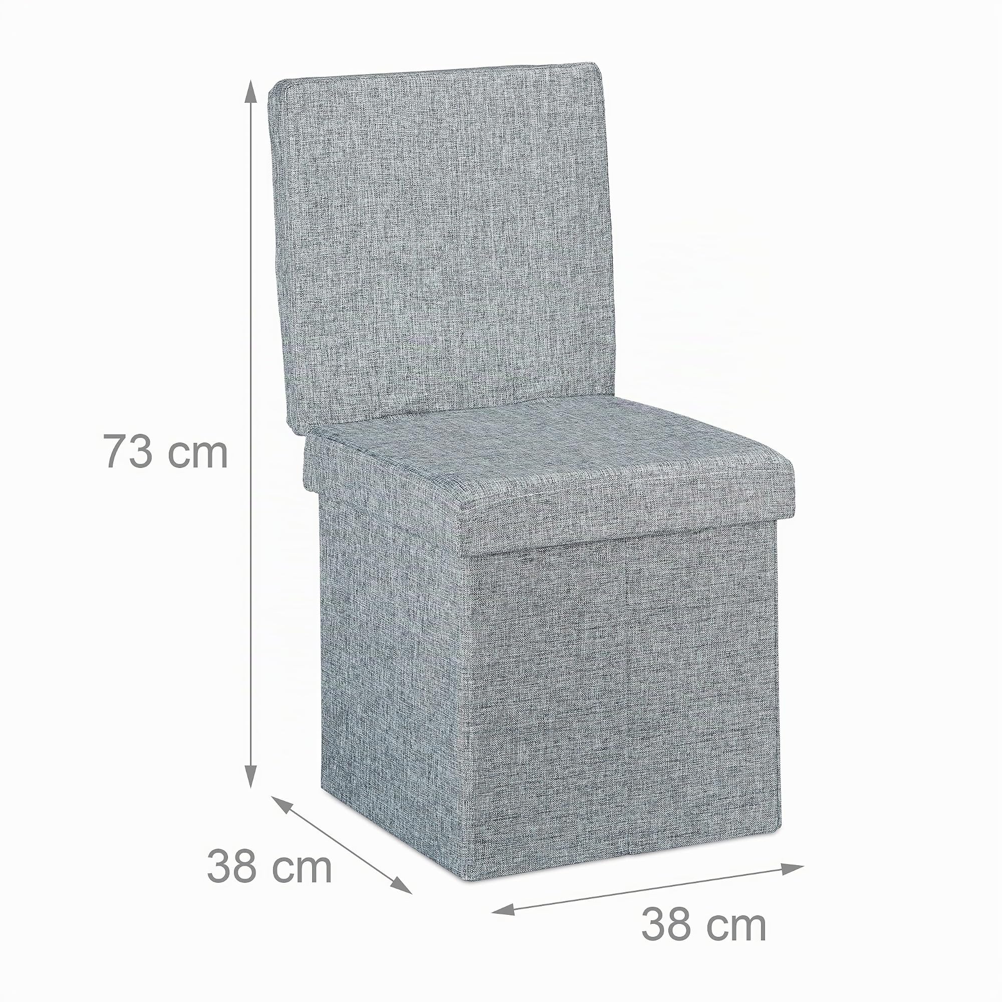 Relaxdays Puff Almacenaje con Respaldo, Taburete Plegable, Asiento, Baúl, Caja, Lino, 1 Ud., 73 x 38 x 38 cm, Gris